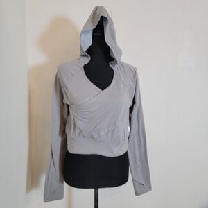 North Face Gray Pullover Hoodie Cropped Long Sleeve FlashDry Small Long Sleeve